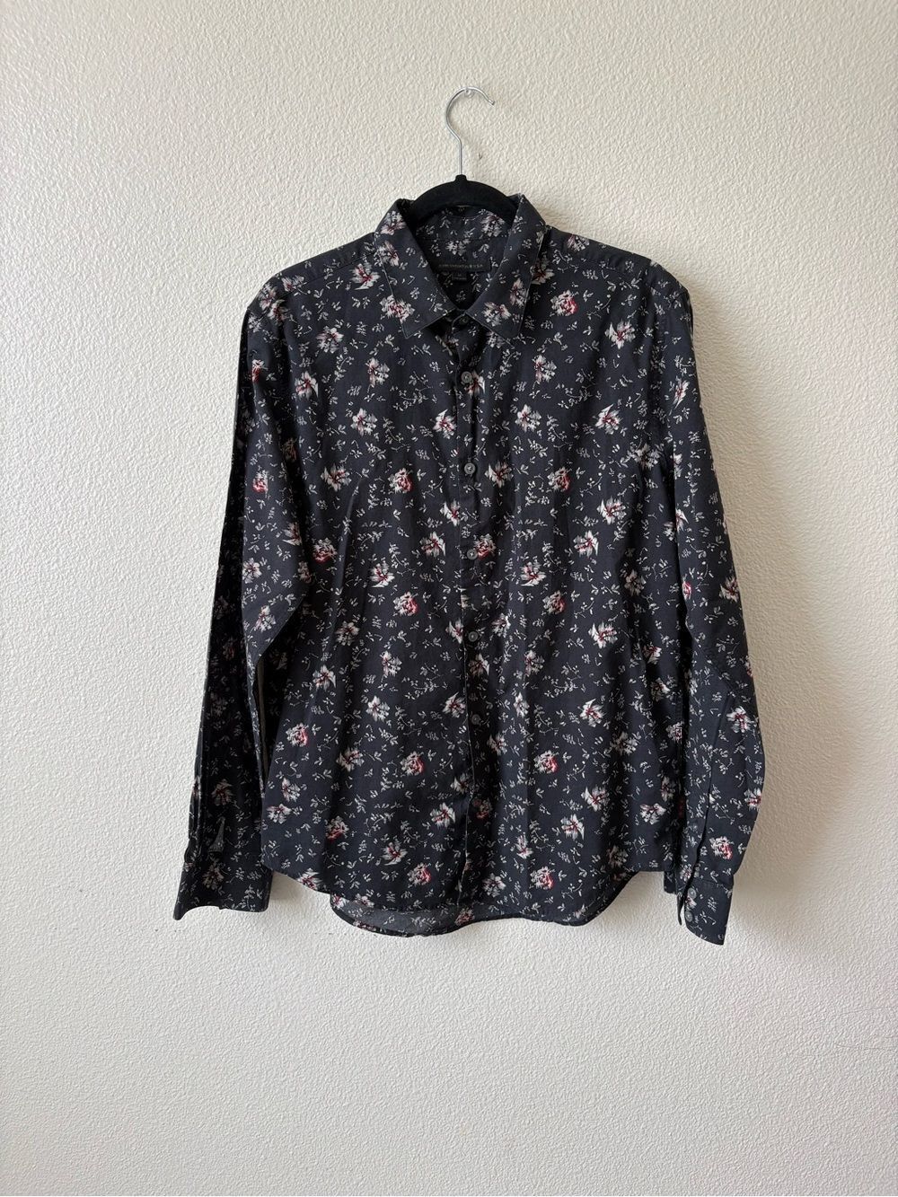 John Varvatos Black Floral Button-Down Shirt with Pink Accents